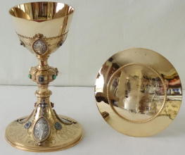 Solid silver gilt antique French Gothic Chalice with Enamels